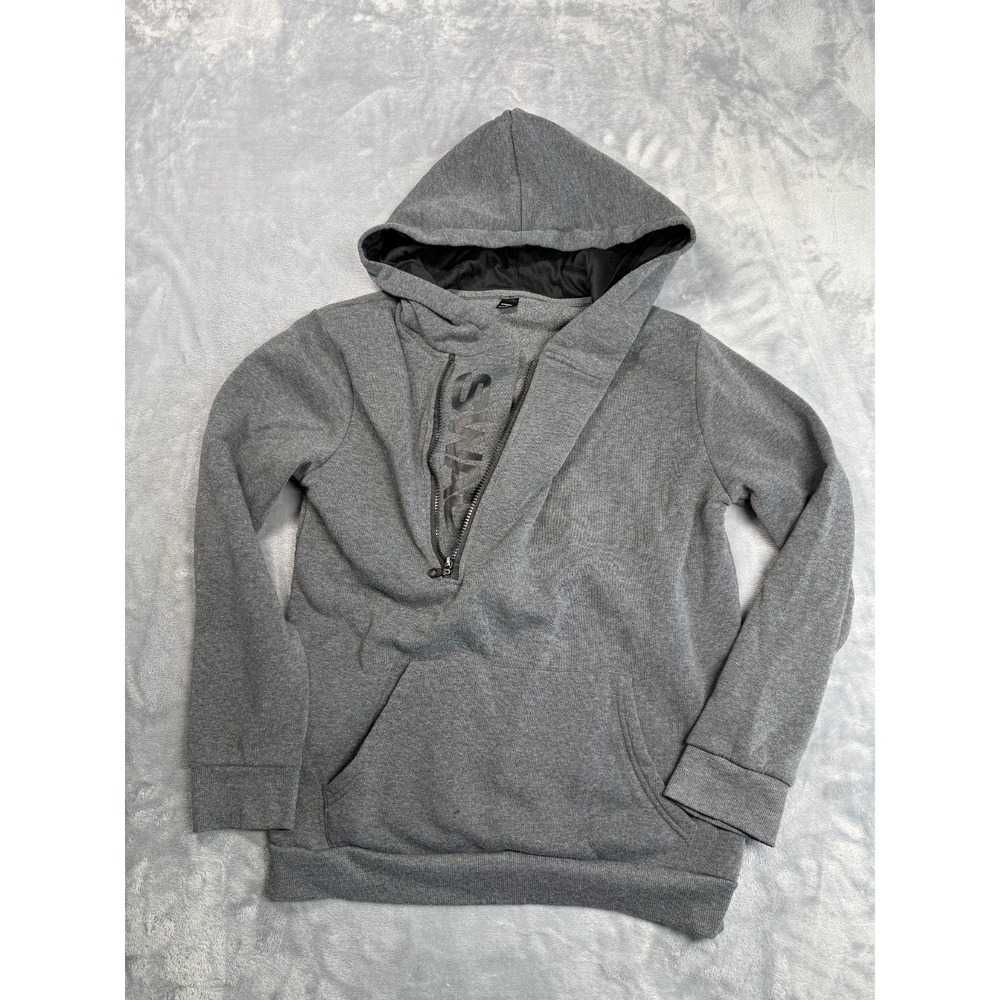 Manfinity SWAG Hoodie Mens Small Gray Pullover Half Zip Fleece Lined Pocket